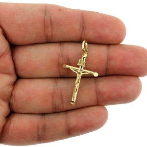 Real 10K Yellow Gold Diamond Cut INRI Cross Pendant